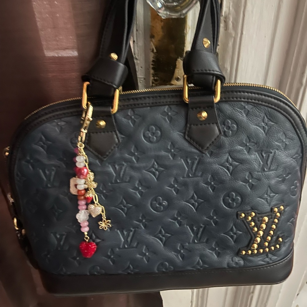 Louis Vuitton Black Empriente Leather Dome Satchel with Gold Stud LV Accent